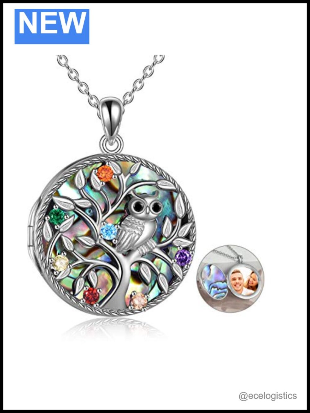 Sterling Silver Tree of Life Locket Necklace Owl Abalone Shell Pendant Gift